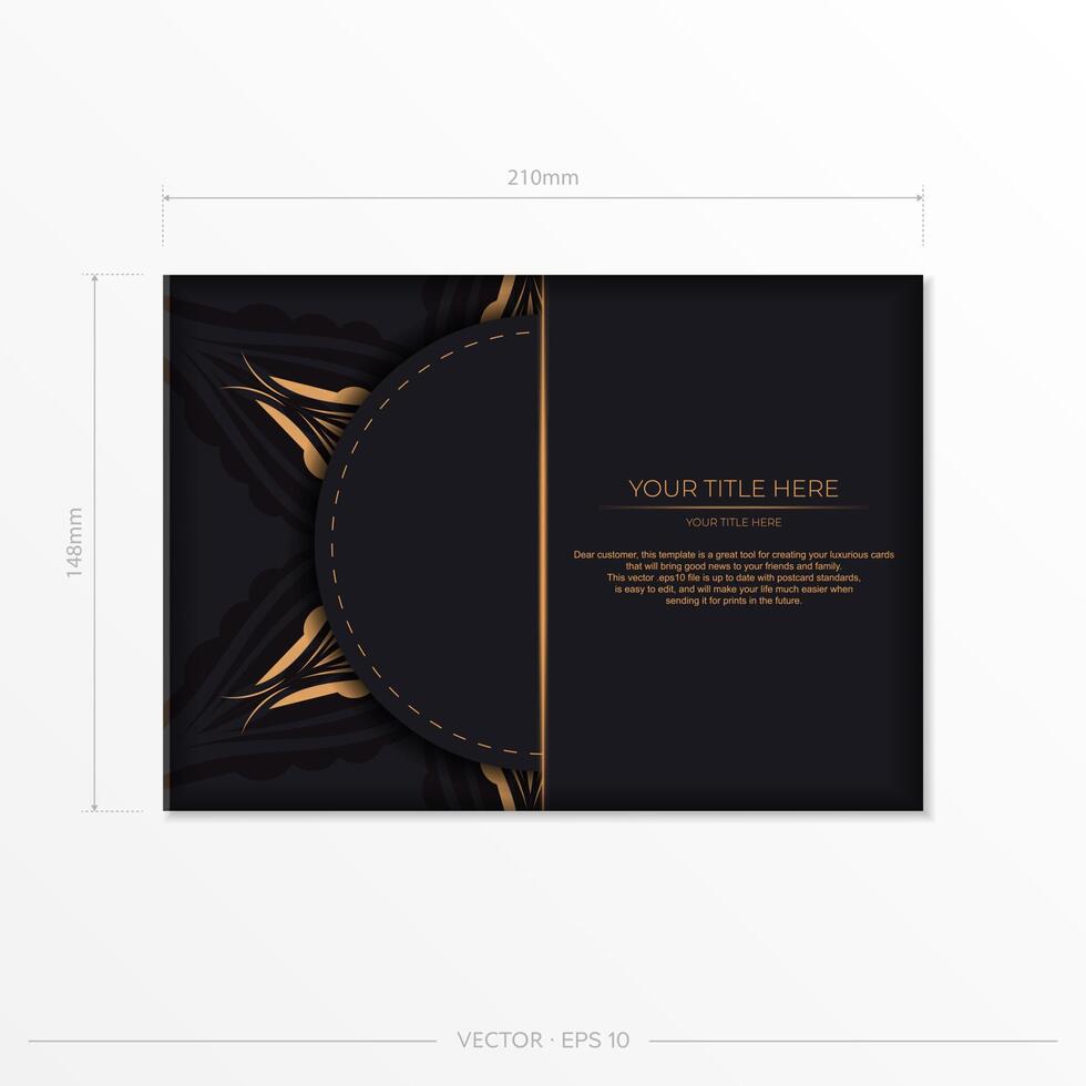 Luxurious black postcard template with vintage indian ornaments. Elegant and classic vector elements ready for print and typography.