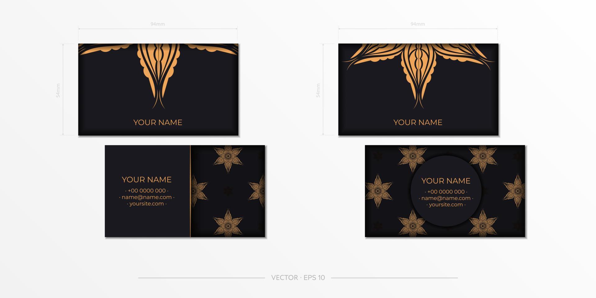 plantilla de tarjeta de visita con patrón de mandala floral. plantilla vectorial motivos islámicos, árabes, indios, otomanos mexicanos. fondo dibujado a mano. color oro negro de lujo. vector