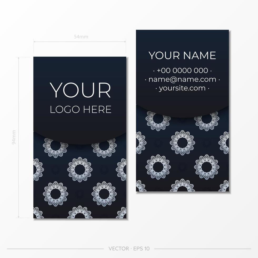 Dark blue Business cards template. Decorative business card ornaments, oriental pattern, illustration. vector