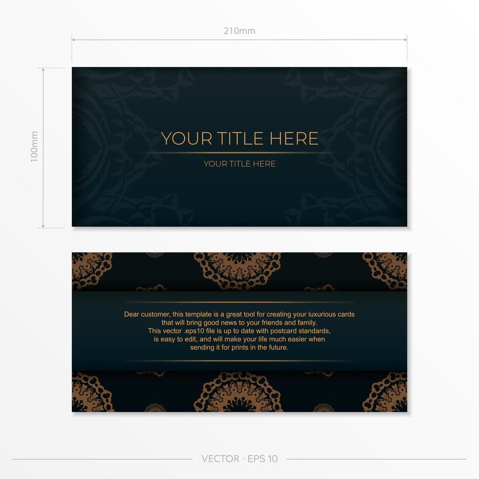 Dark green postcard template with white abstract ornament. Elegant and classic elements ready for print and typography. vector