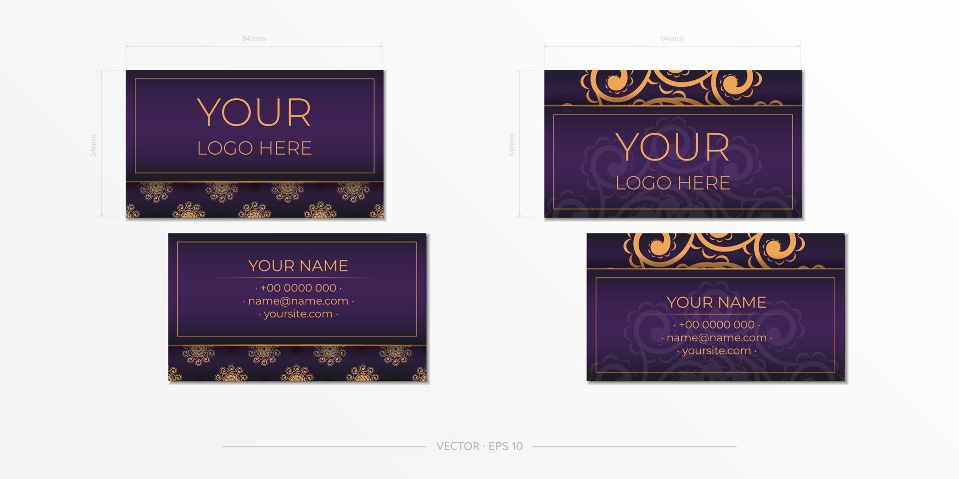 Purple Business cards with decorative ornaments business cards, oriental pattern, illustration. vector