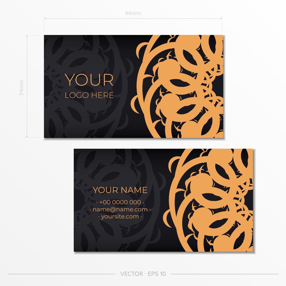 tarjetas de visita de lujo negras con adornos decorativos tarjetas de visita, patrón oriental, ilustración. vector