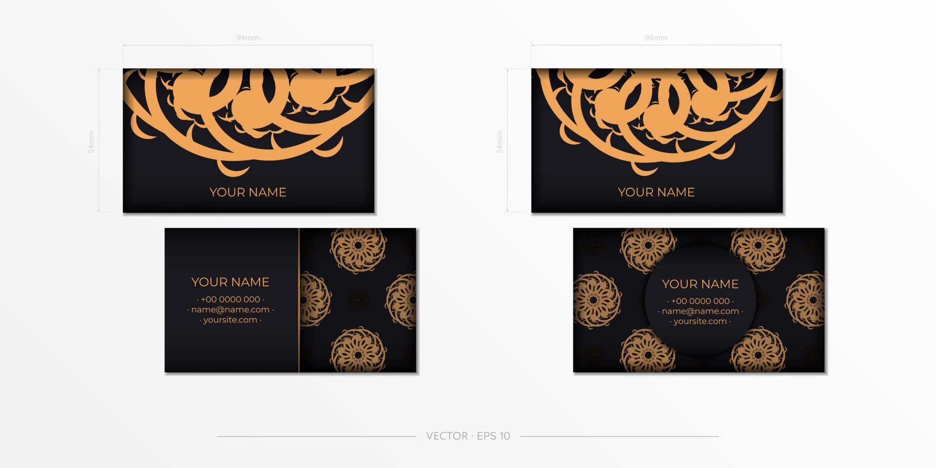 plantilla de tarjetas de visita de lujo negro. adornos decorativos para tarjetas de visita, patrón oriental, ilustración. vector