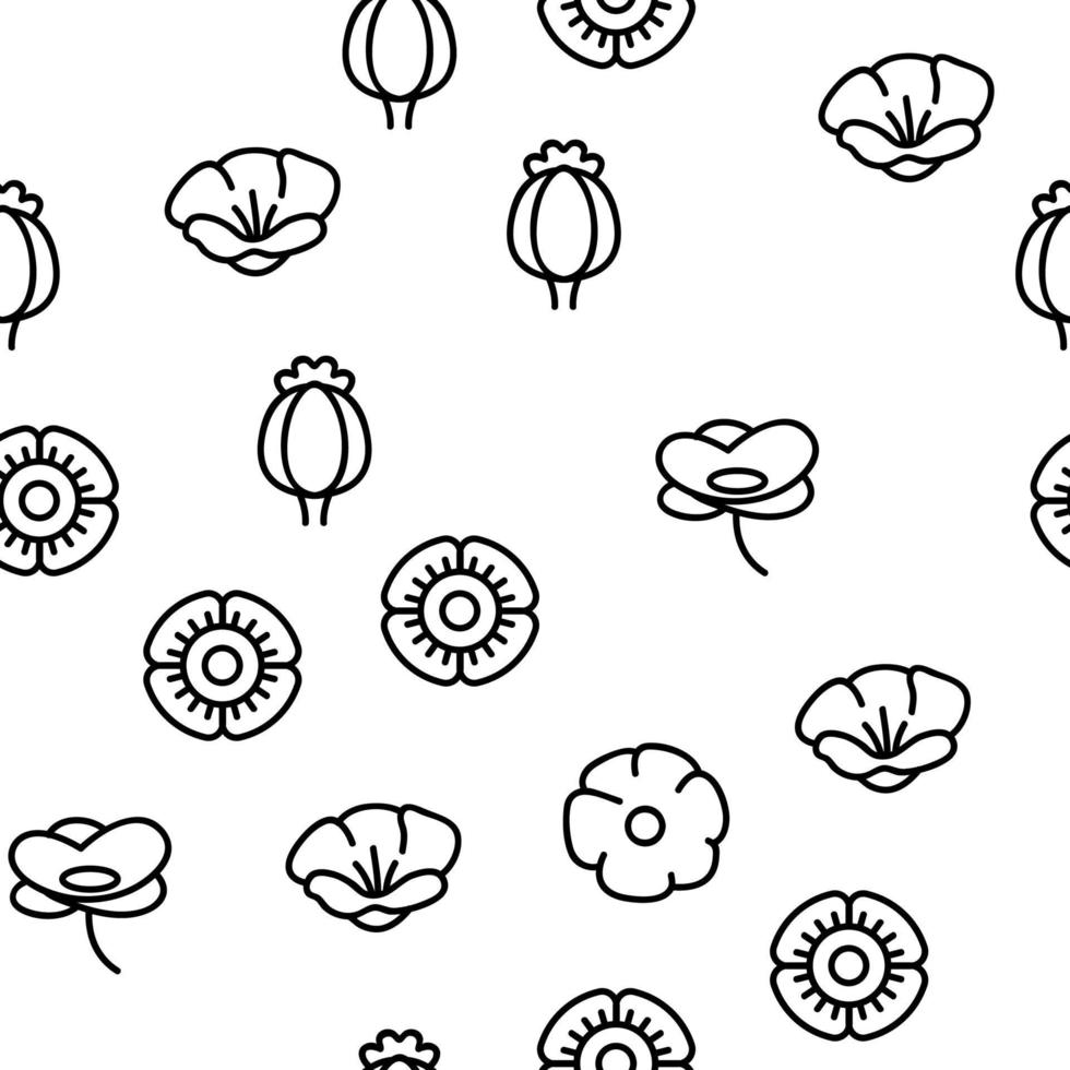 Poppy Natural Flower Vector Seamless Pattern