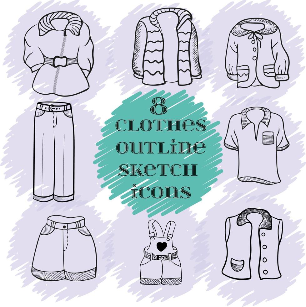 Clothes outline sketch icons vector