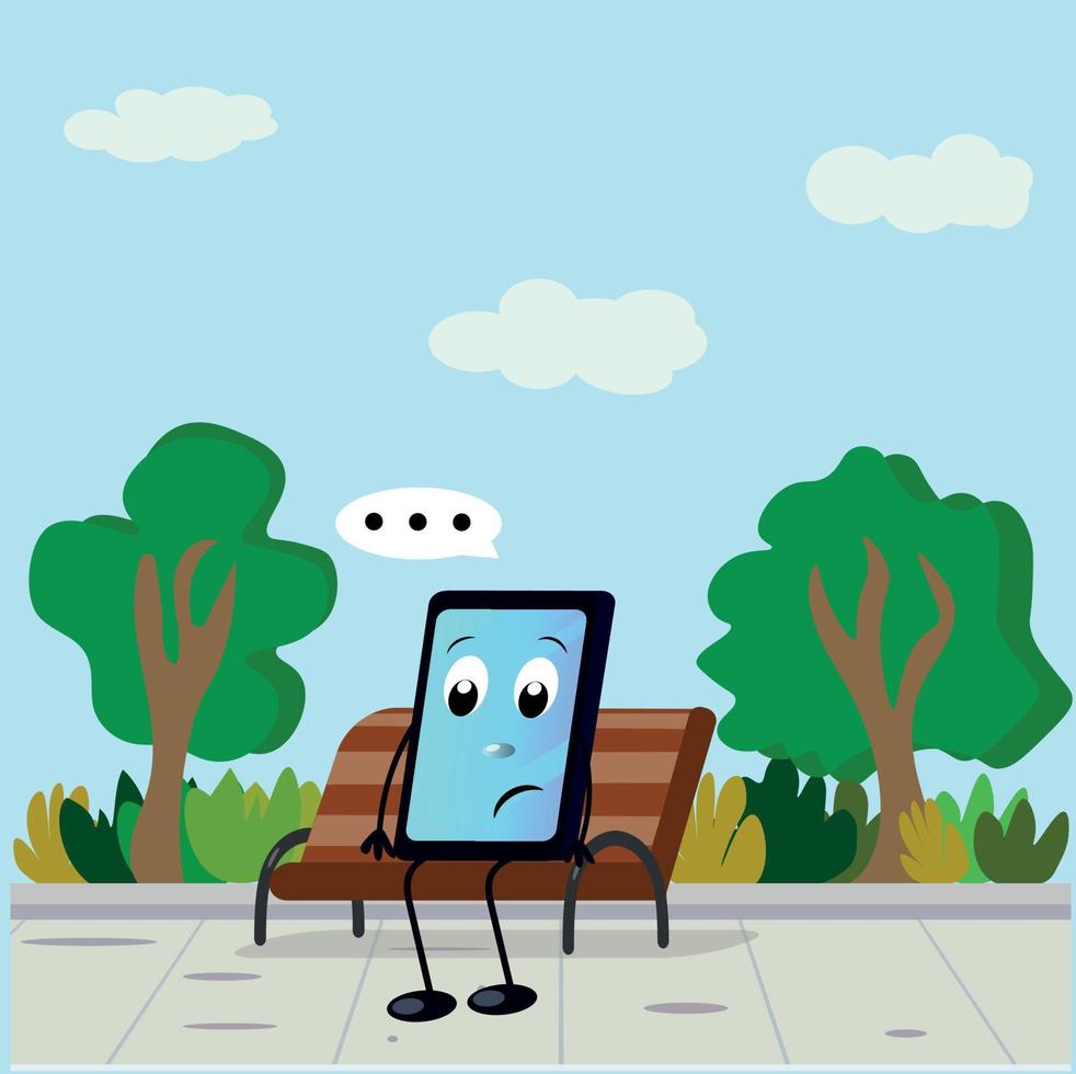 Unhappy phone sitting in park vector