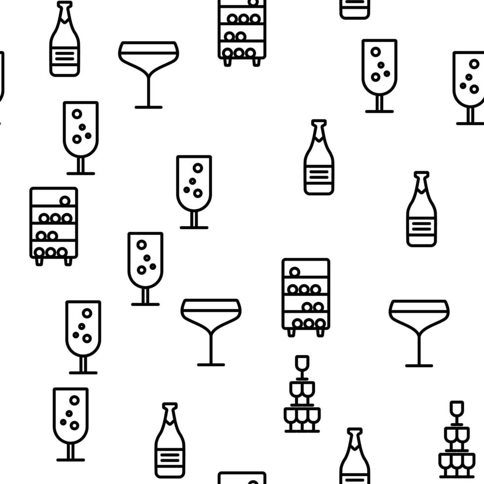 Champagne Beverage Vector Seamless Pattern