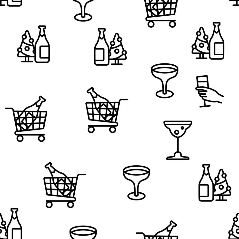 Champagne Beverage Vector Seamless Pattern