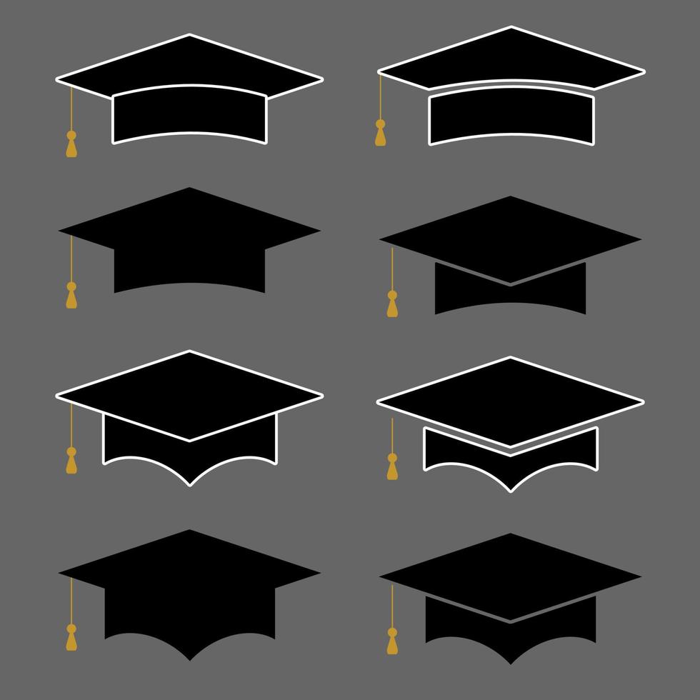 conjuntos de colección de tablero de mortero o vector de icono de gorra de graduación. símbolo de la educación