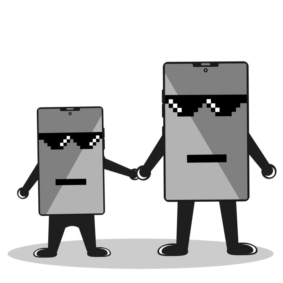 Illustration of thug life with pixel glasses. Cartoon illustration of phone wearing a pixel glasses. vector