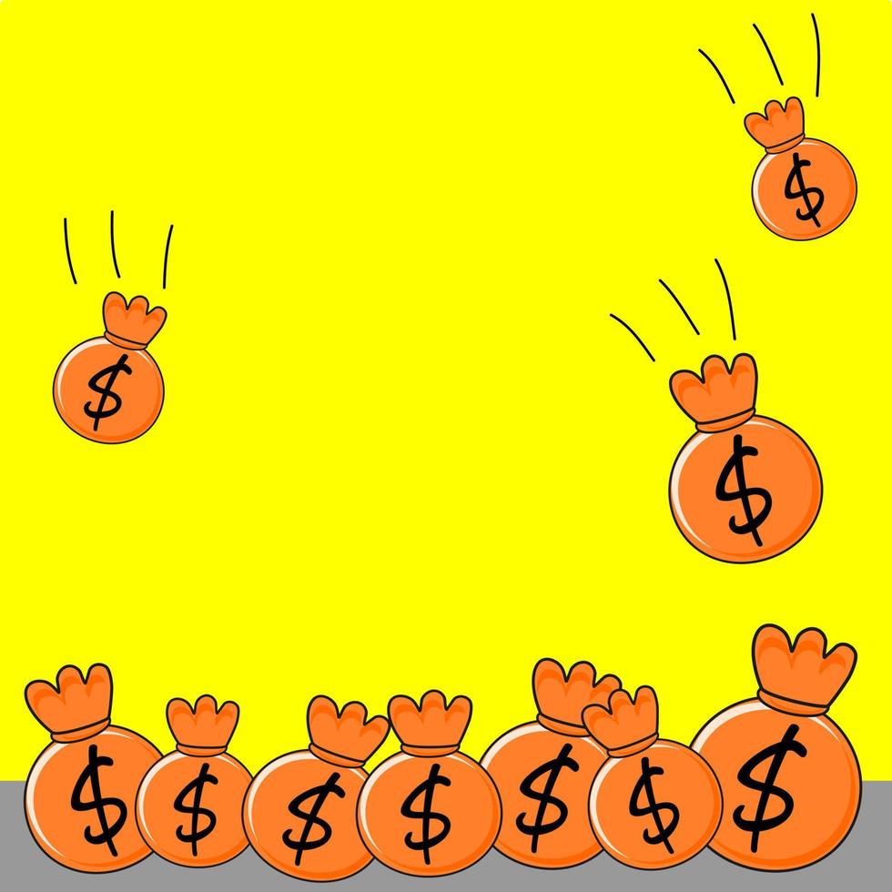Rain of money illustration vector with dollar sign. Bundle of money bag. Flying money bag from top. Best used for business and financial content.