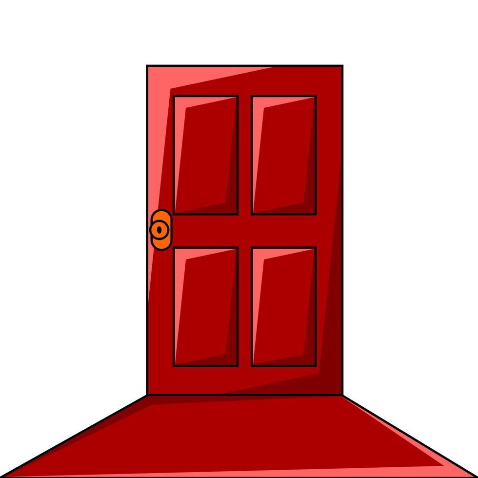 ilustración de puerta roja con alfombra roja. vector