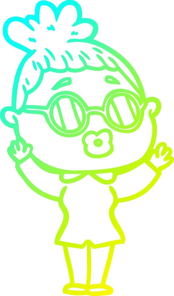 cold gradient line drawing cartoon woman wearing spectacles vector