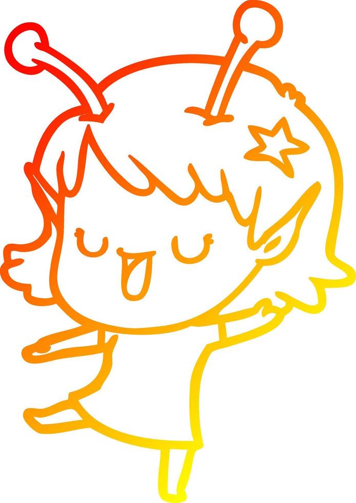 warm gradient line drawing happy alien girl cartoon vector