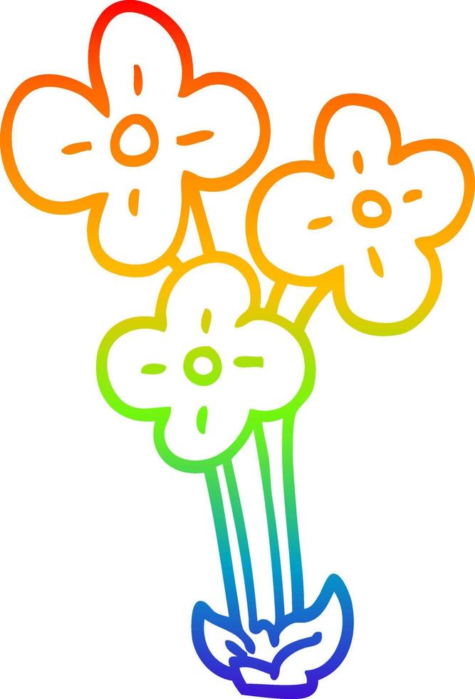 dibujo de línea de gradiente de arco iris ramo de flores de dibujos animados vector