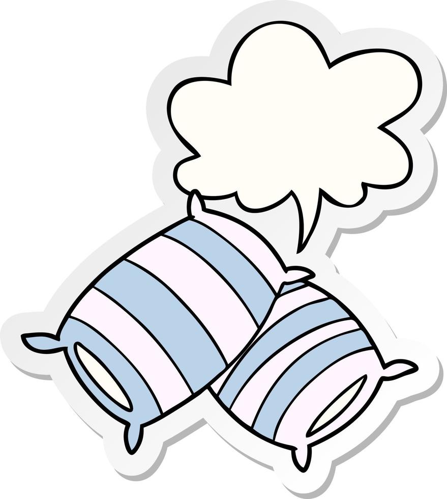cartoon pillows and speech bubble sticker vector