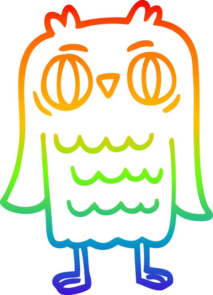 rainbow gradient line drawing cartoon owl vector