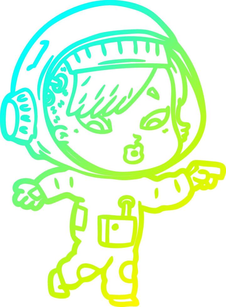 cold gradient line drawing cartoon astronaut woman vector