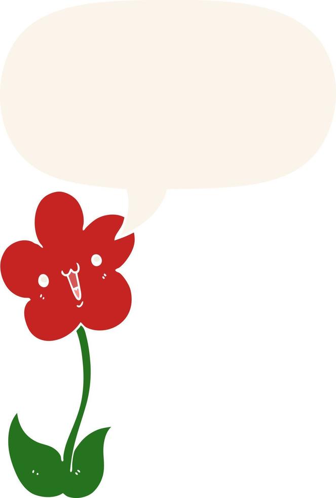 cartoon flower and speech bubble in retro style vector