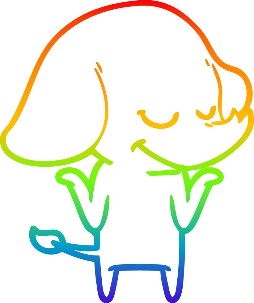 rainbow gradient line drawing cartoon smiling elephant vector