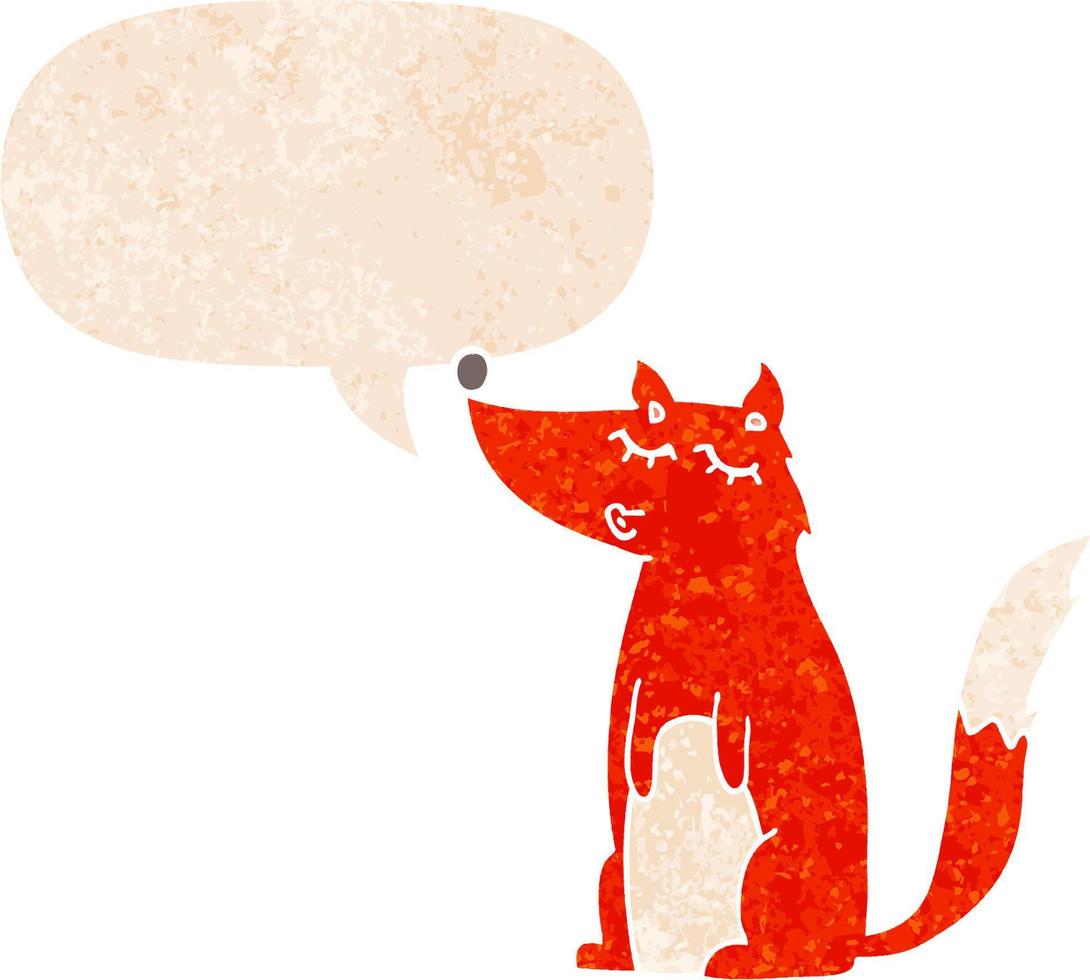 cartoon wolf and speech bubble in retro textured style vector