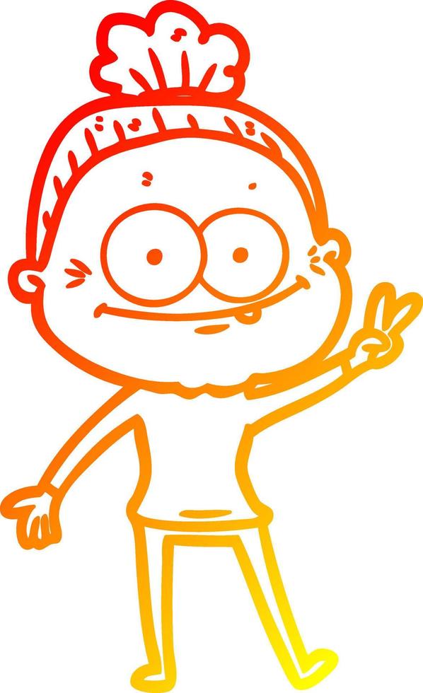 warm gradient line drawing cartoon happy old woman vector
