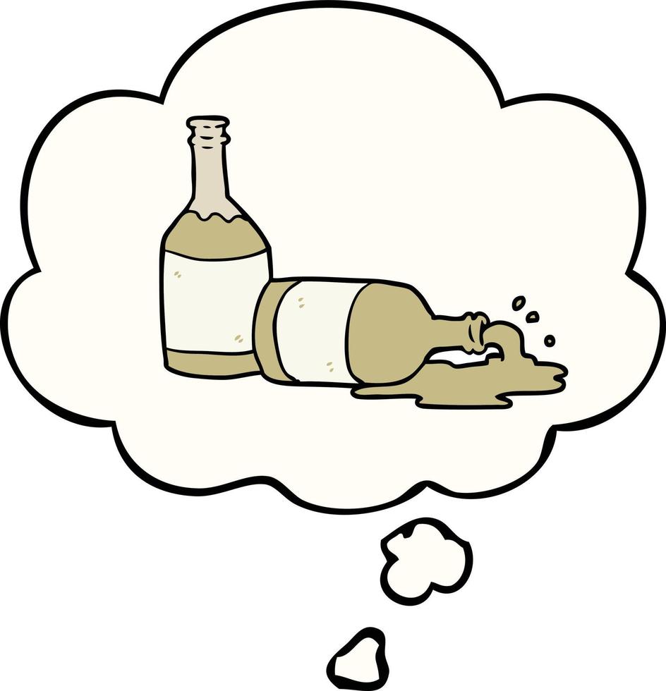 botellas de cerveza de dibujos animados y burbujas de pensamiento vector