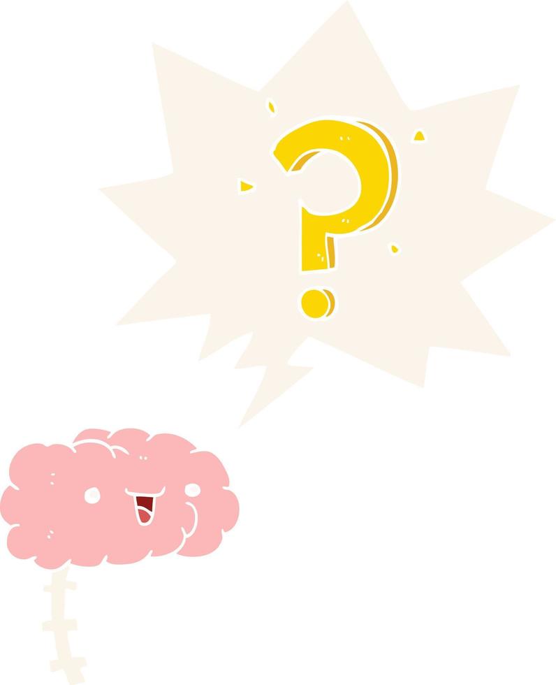 cartoon curious brain and speech bubble in retro style vector