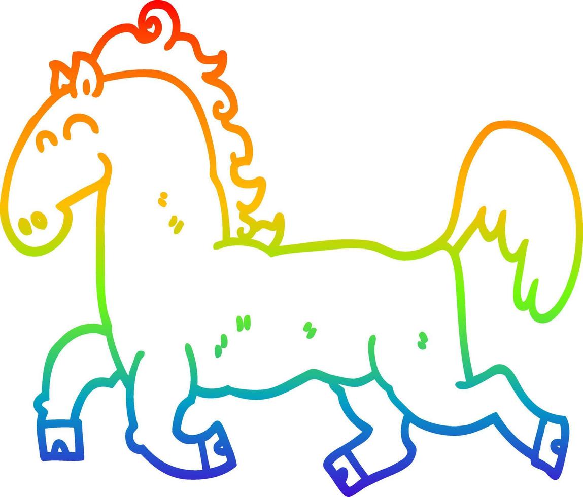 rainbow gradient line drawing cartoon stallion vector