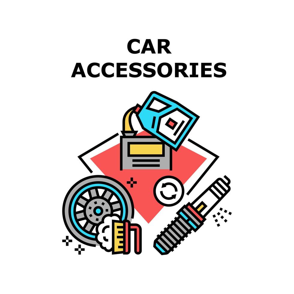 Ilustración de color de concepto de vector de accesorios de coche