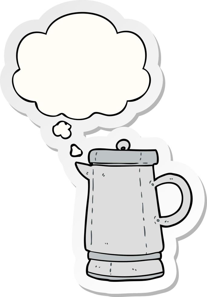 cartoon old kettle and thought bubble as a printed sticker vector