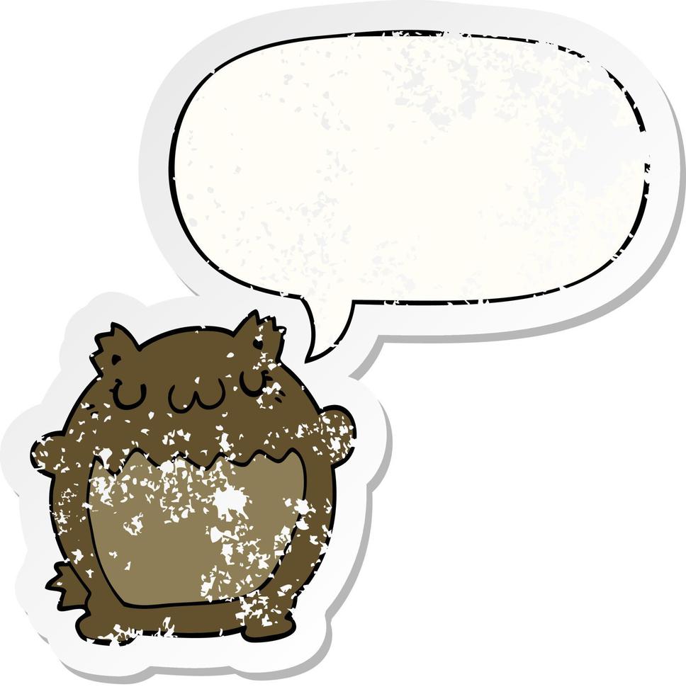 cartoon bear and speech bubble distressed sticker vector