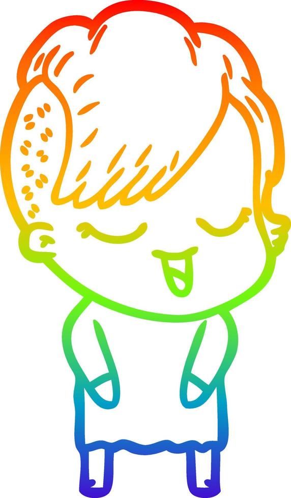 rainbow gradient line drawing happy cartoon girl vector