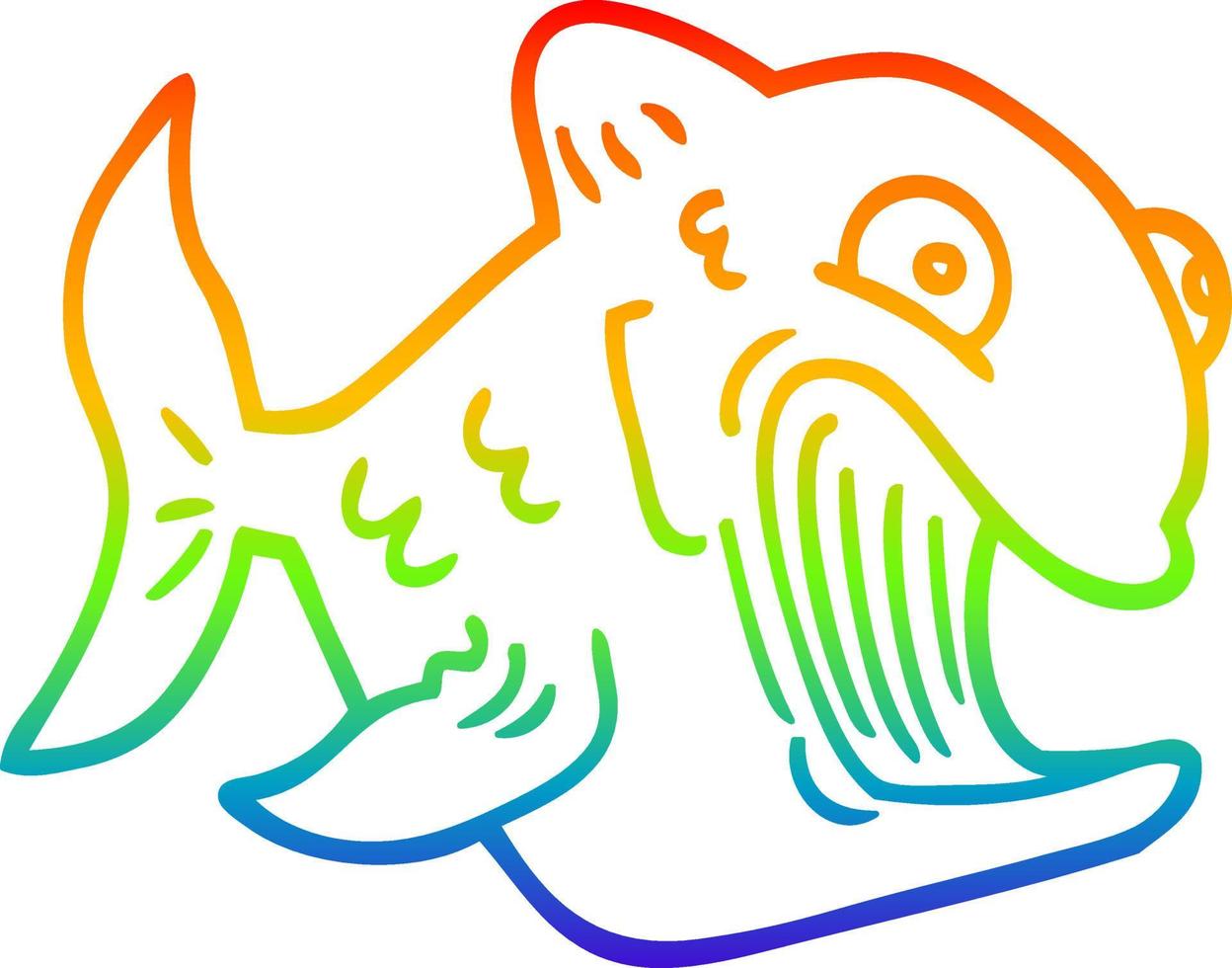 línea de gradiente de arco iris dibujo divertido pez de dibujos animados vector
