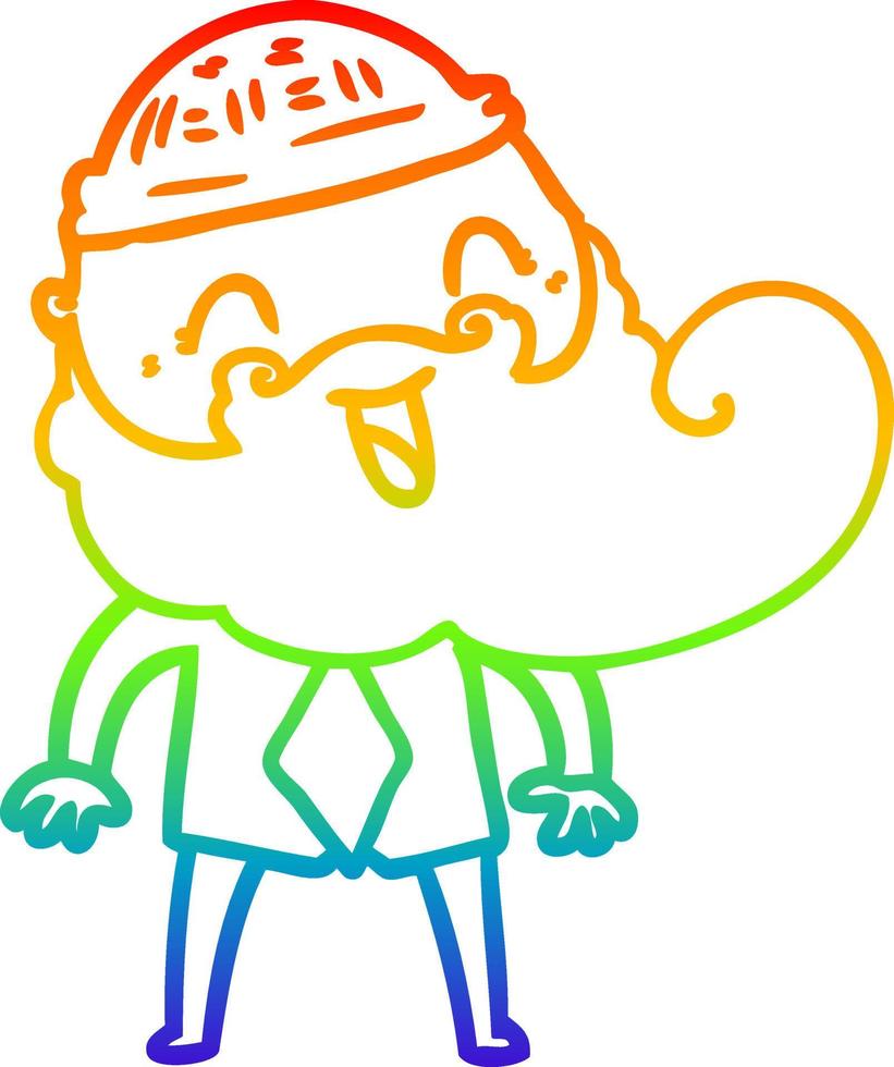 rainbow gradient line drawing happy bearded man vector