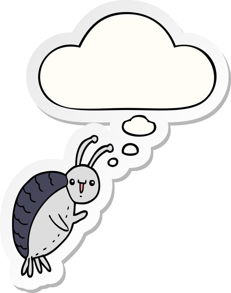 cartoon beetle and thought bubble as a printed sticker vector