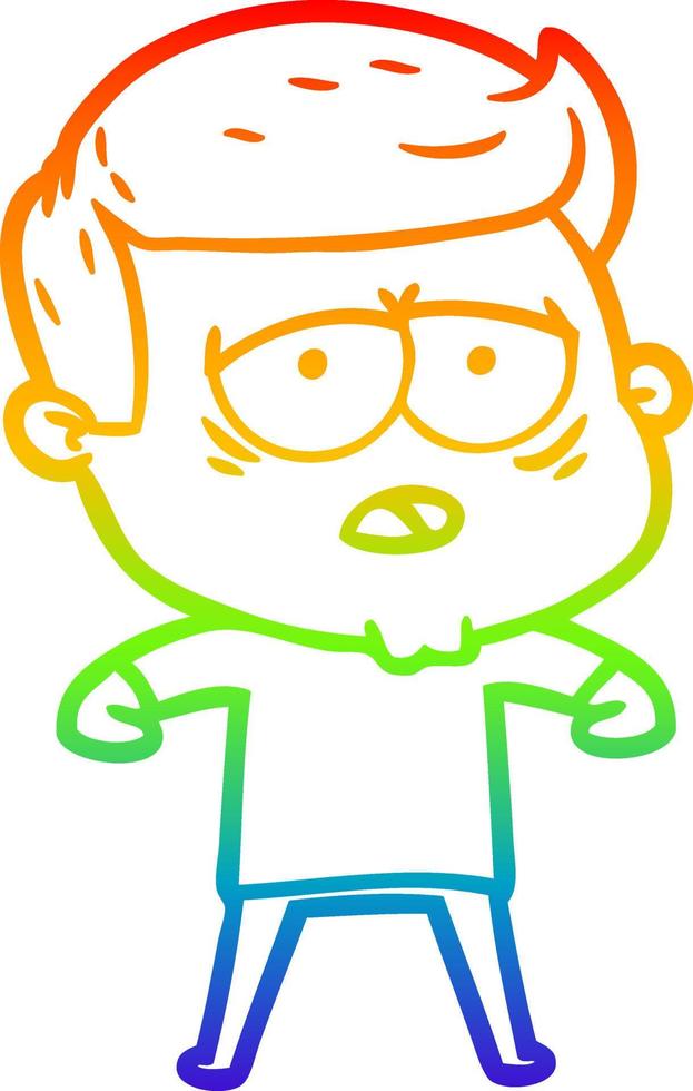 rainbow gradient line drawing cartoon tired man vector