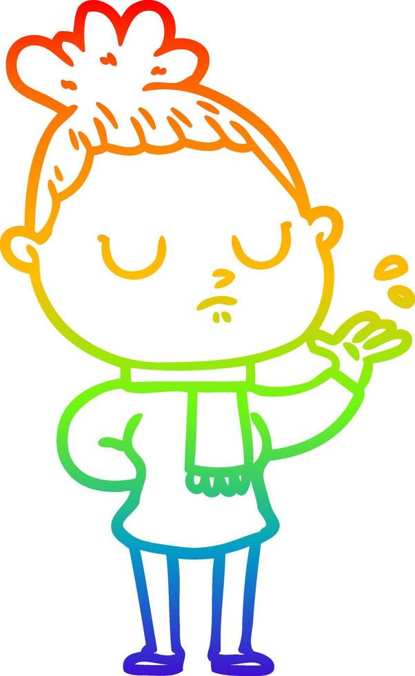 rainbow gradient line drawing cartoon calm woman vector
