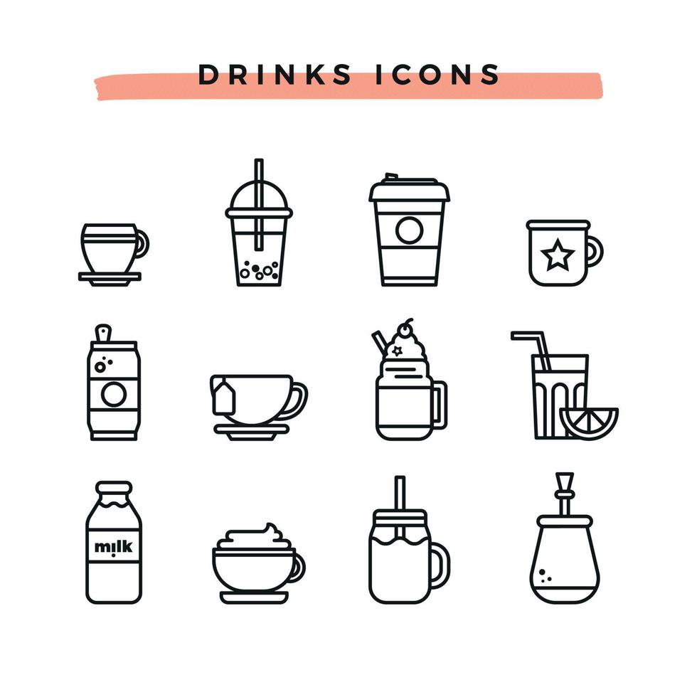 Drinks icons set outline style vector