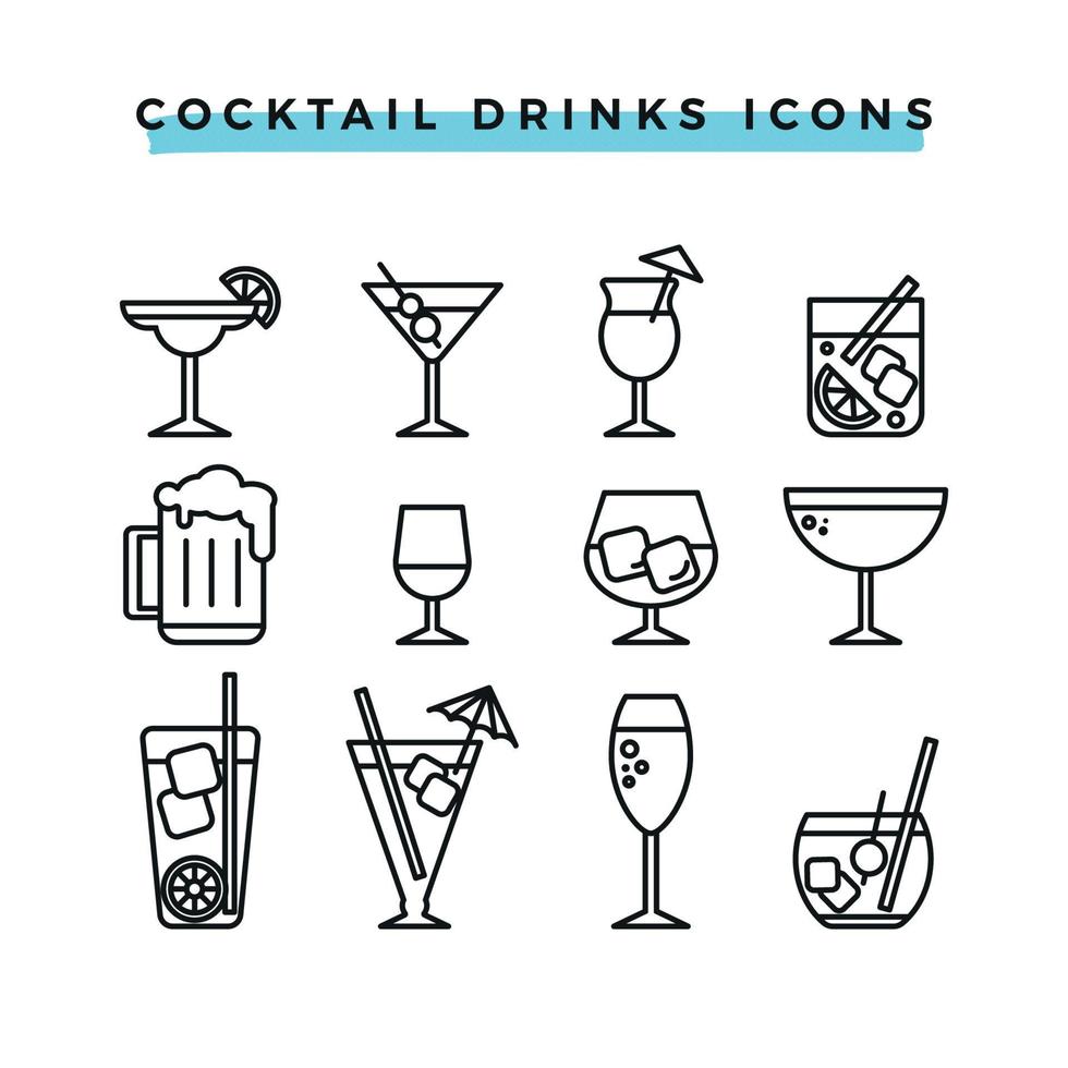 Drinks icons set outline style vector