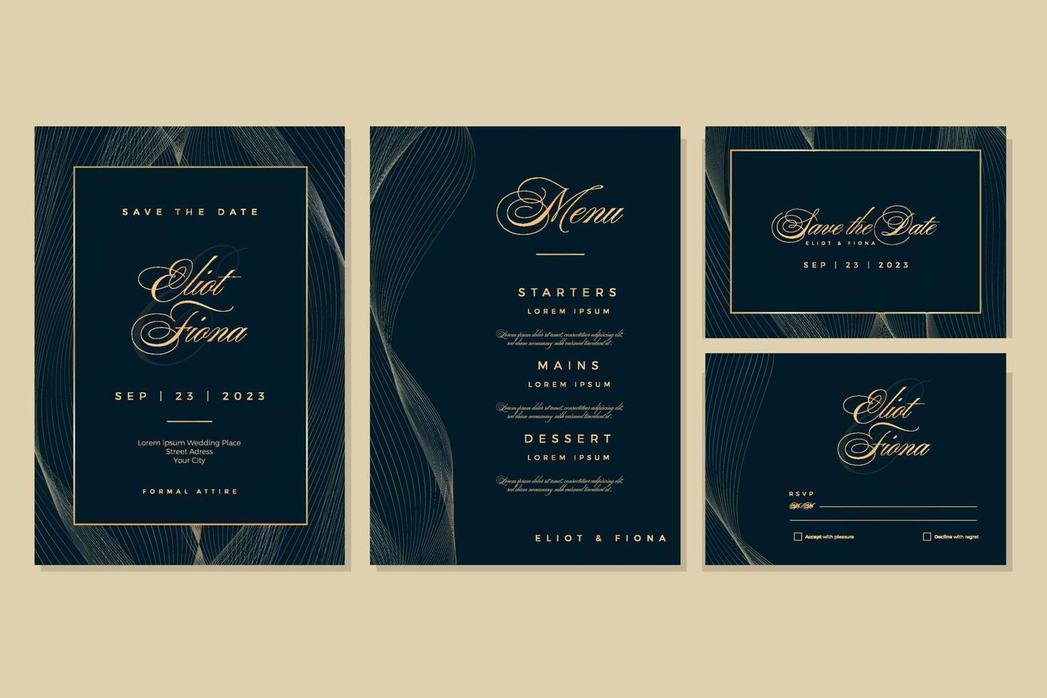 Golden gradient wedding invitation vector