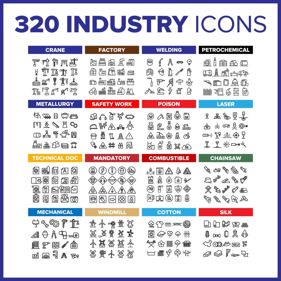 Industry Icon Thin Line Big Set Vector