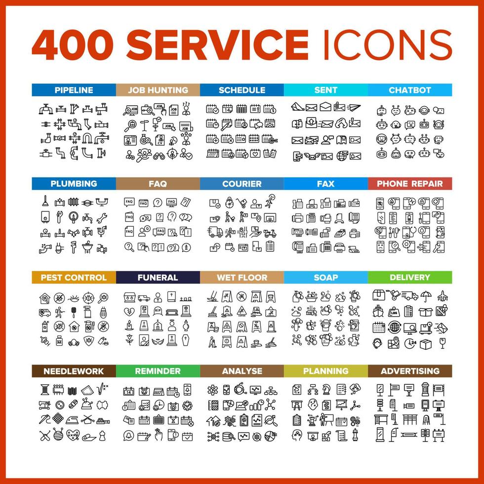 Service Icon Thin Line Big Set Vector