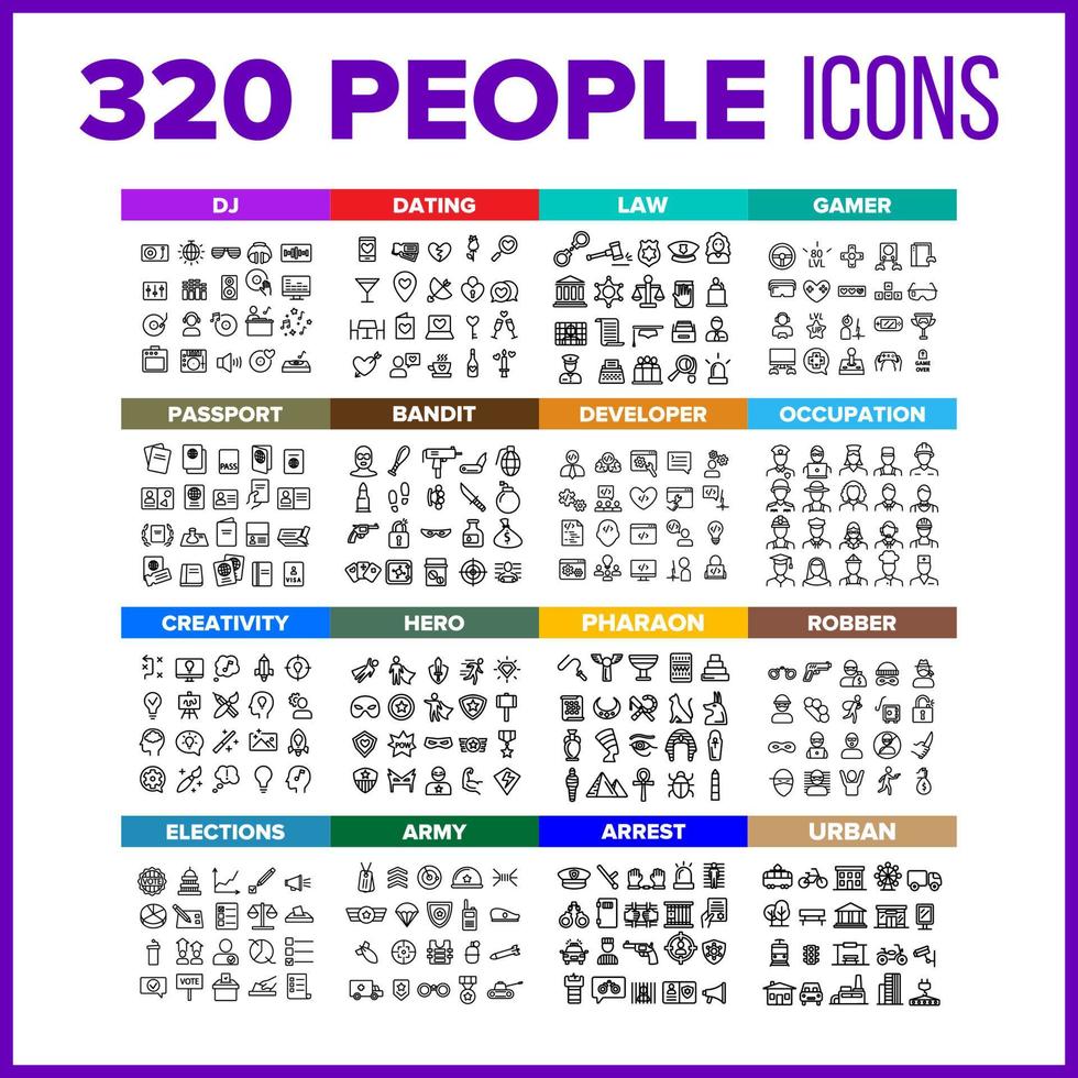 People Icon Thin Line Big Set Vector