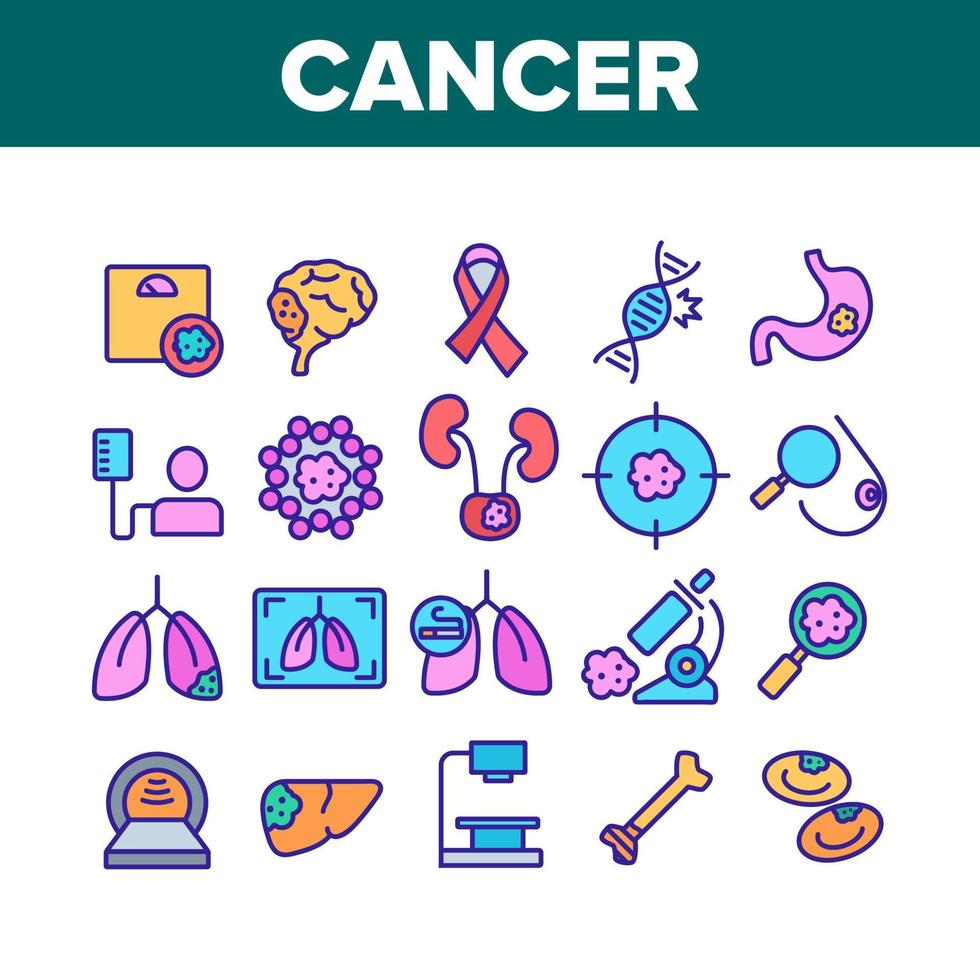 conjunto de iconos de colección de enfermedades de anatomía del cáncer vector