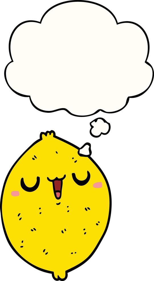 cartoon happy lemon and thought bubble vector