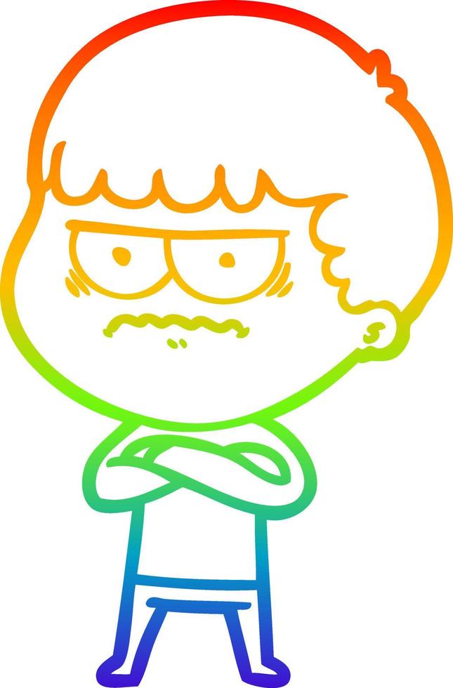 rainbow gradient line drawing cartoon annoyed man vector