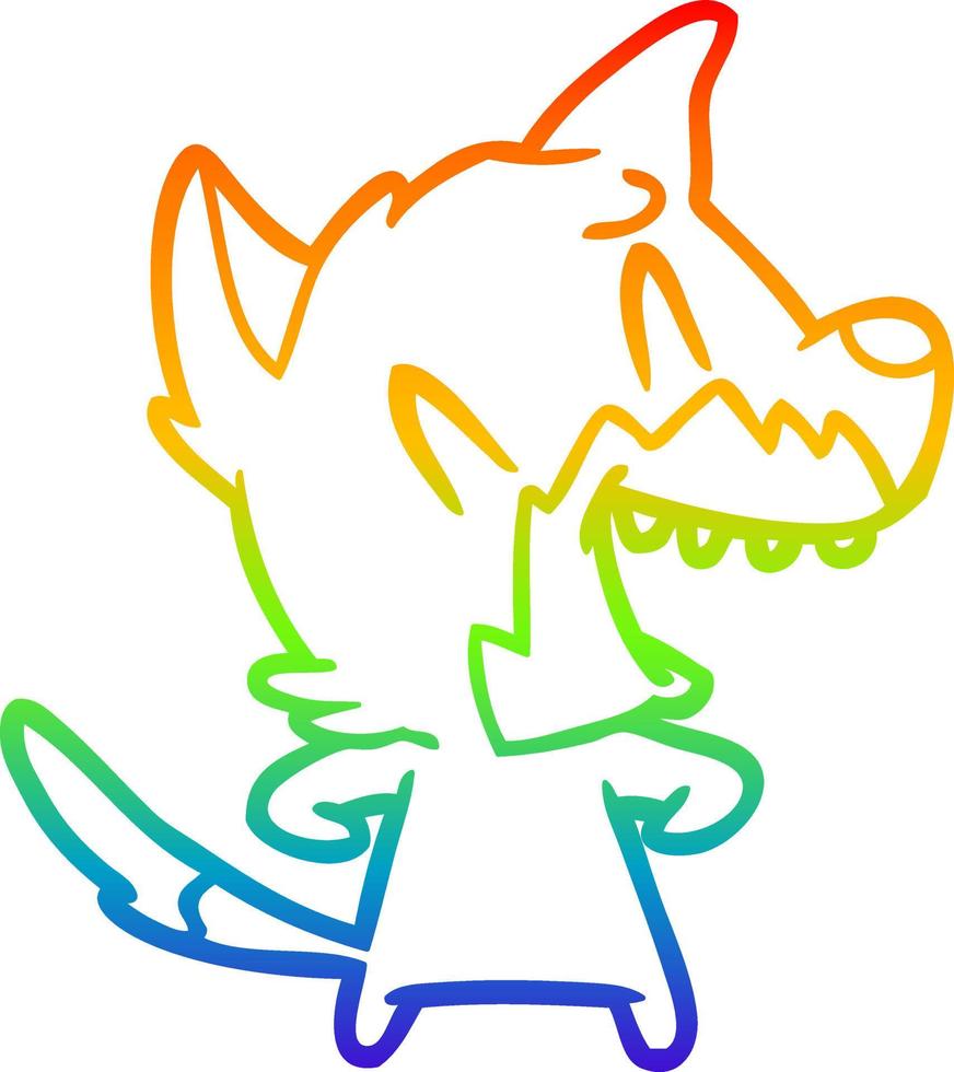 rainbow gradient line drawing laughing fox cartoon vector