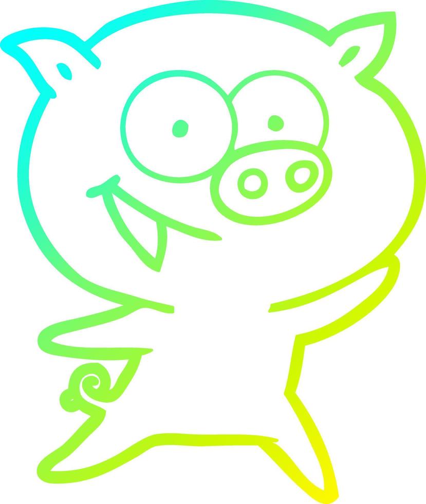 cold gradient line drawing cheerful pig cartoon vector