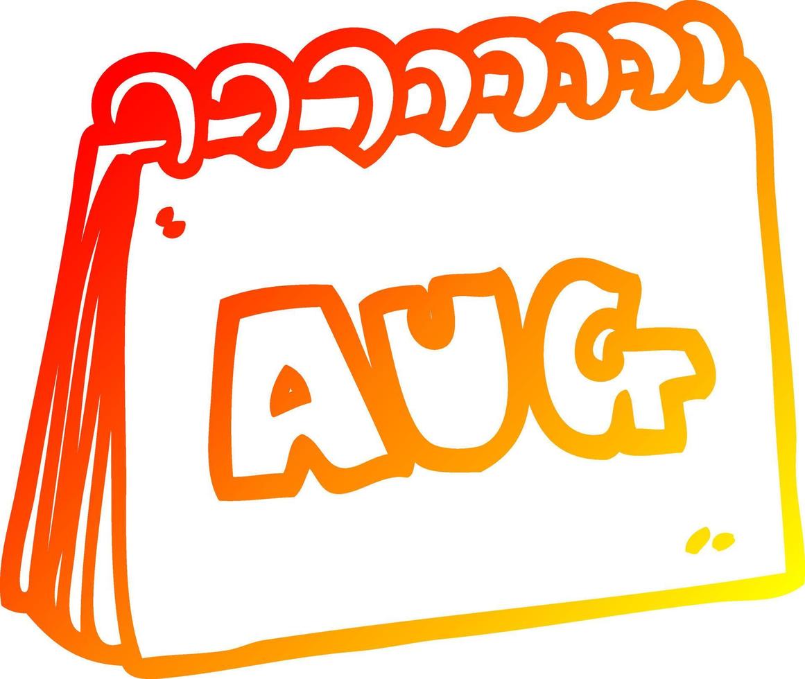 warm gradient line drawing cartoon calendar showing month of august vector